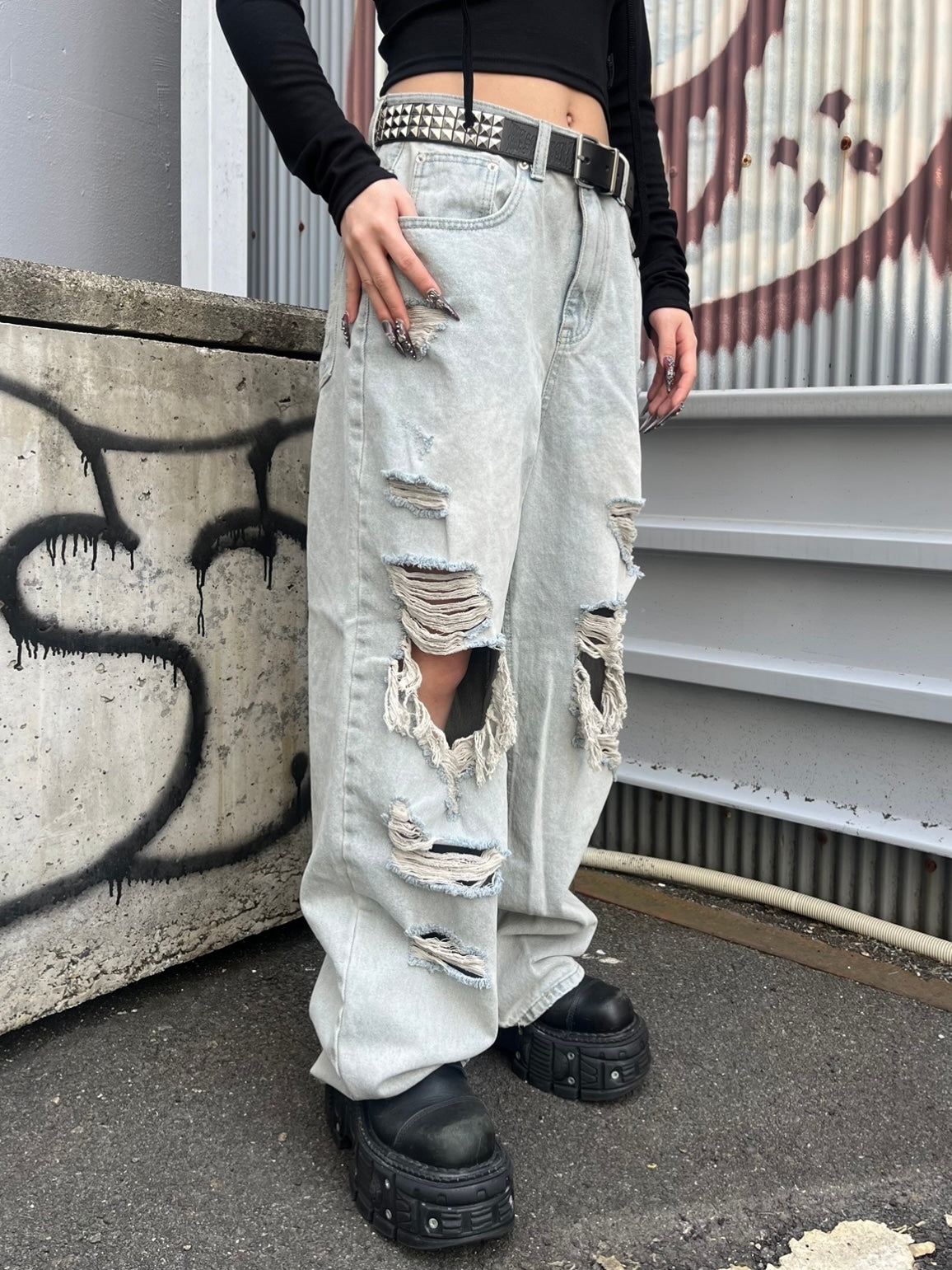 受注制【Bizarre Maiden】grunge crush denim pants (2color)