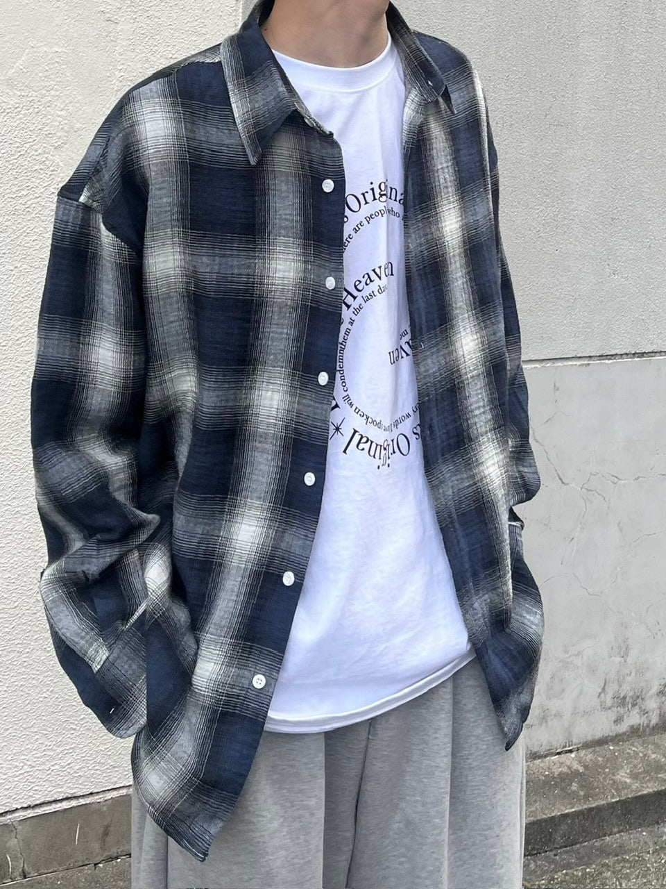受注制【Chikashitsu +】shadow check shirt (2color) / 【チカシツプラス】シャドウチェック長袖シャツ