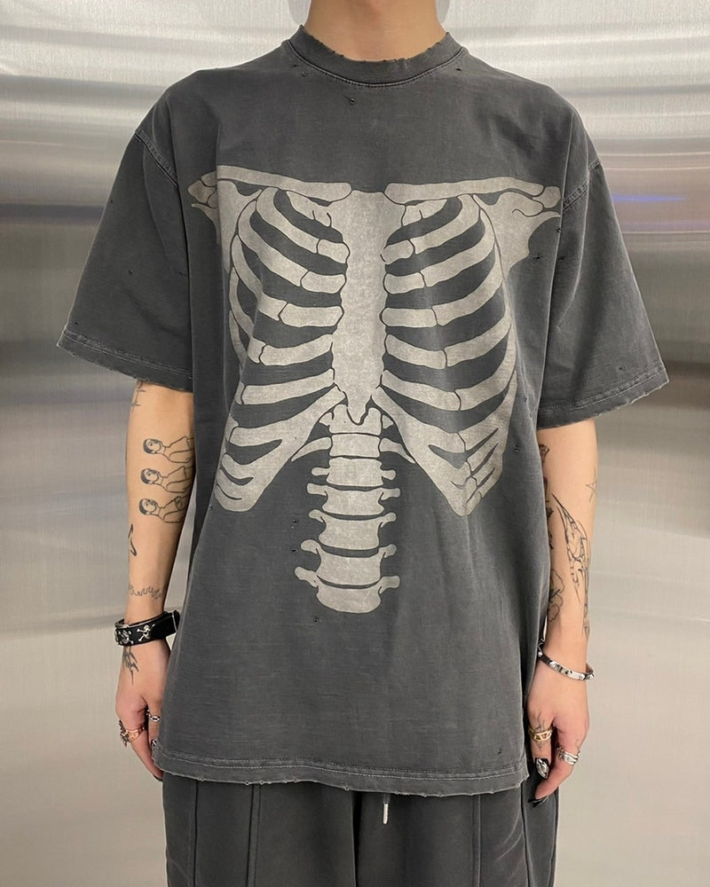 【Never mind the XU】skeleton tee / 【ネバーマインドザエックスユー】スケルトンプリント半袖Tシャツ
