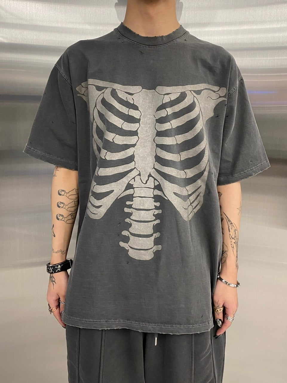 【Never mind the XU】skeleton tee / 【ネバーマインドザエックスユー】スケルトンプリント半袖Tシャツ