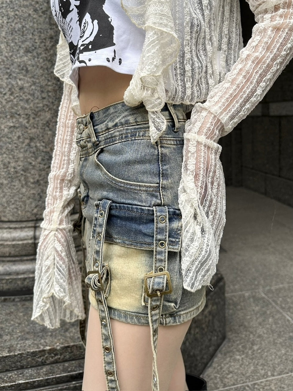 受注制【Never mind the XU】cargo denim skirt (2color)