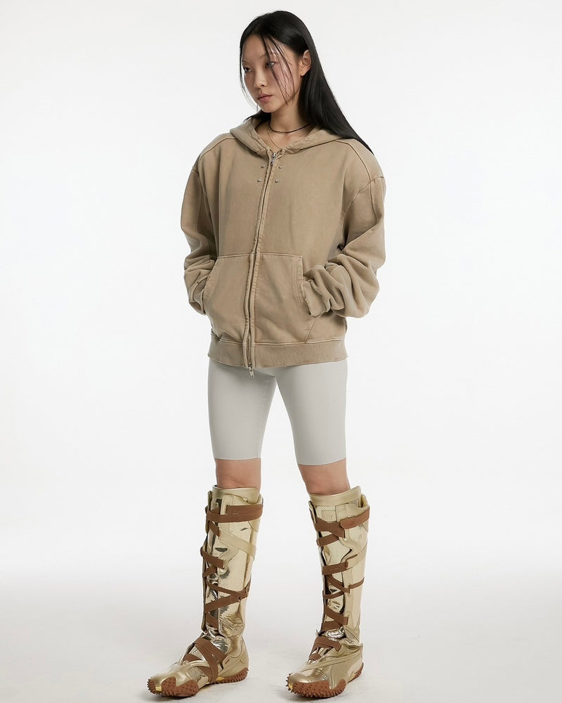 【ANOTHERYOUTH】overdyed crop zip-up hoodie