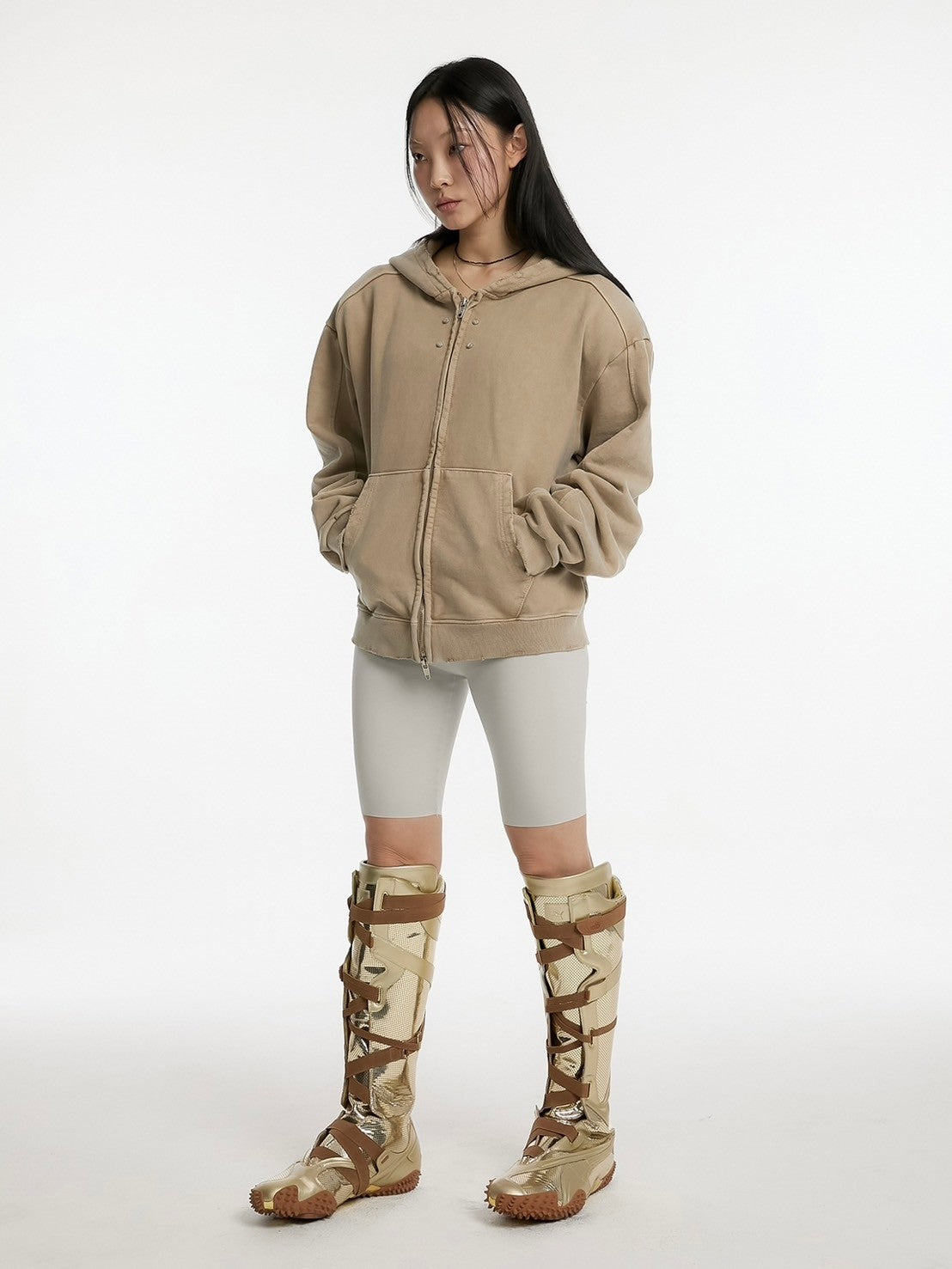 【ANOTHERYOUTH】overdyed crop zip-up hoodie