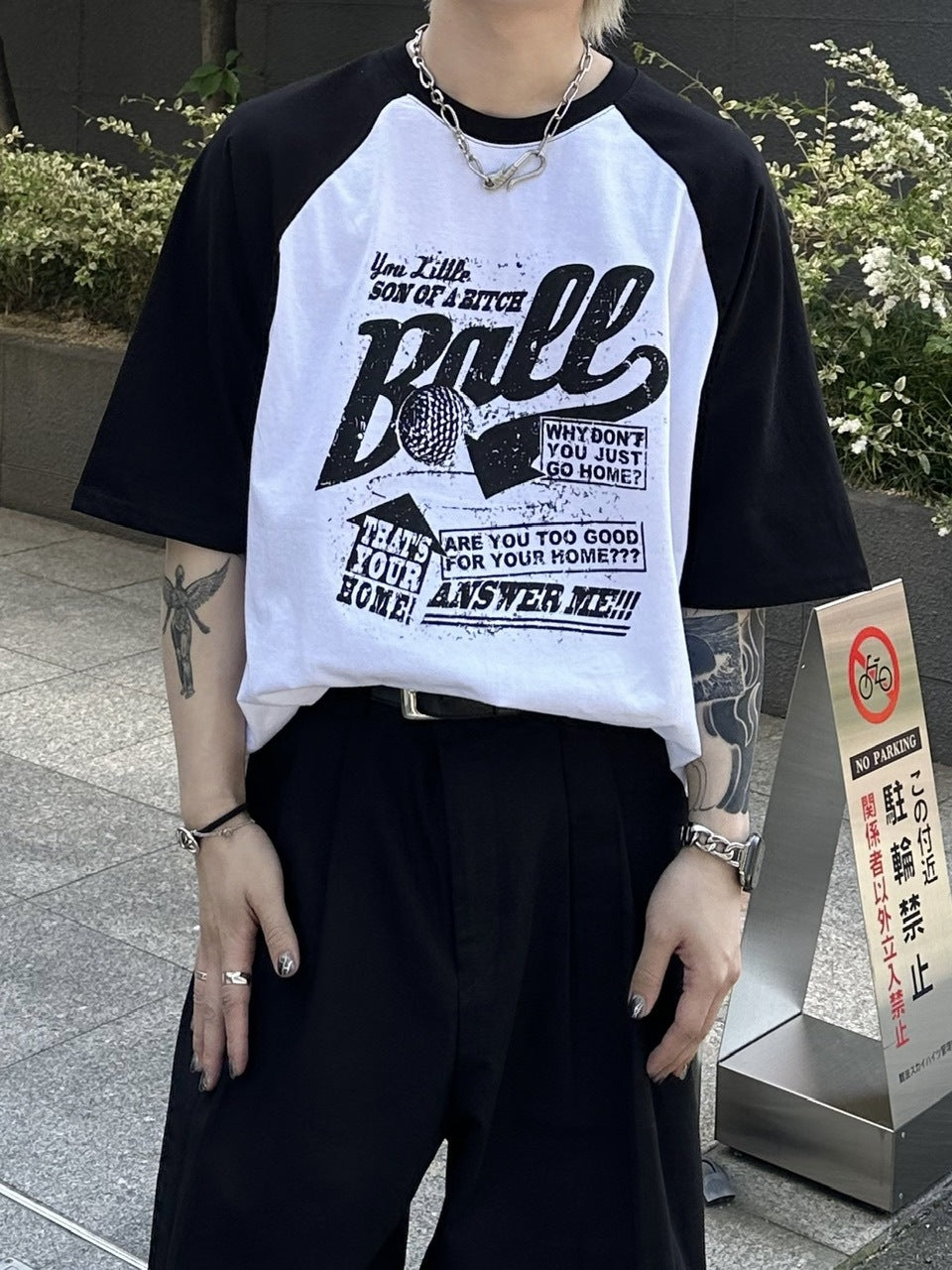 大阪店WEB限定受注制【Chikashitsu +】oversized lettering raglan t-shirt