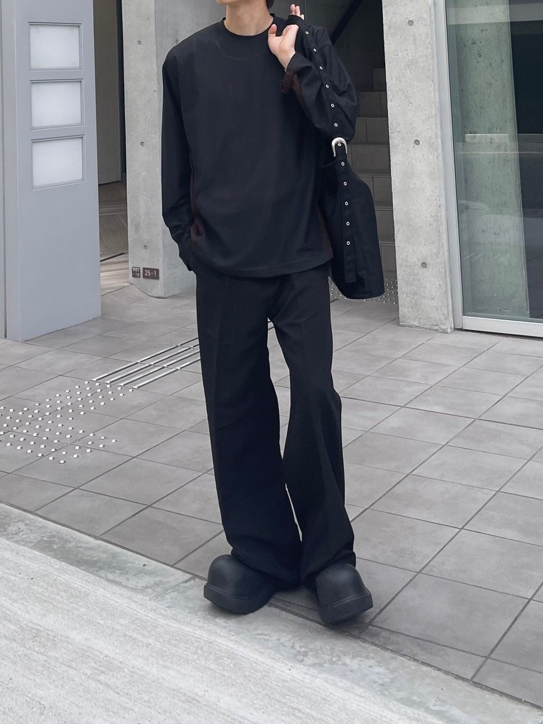 受注制【Chikashitsu +】side pattern mesh long sleeve