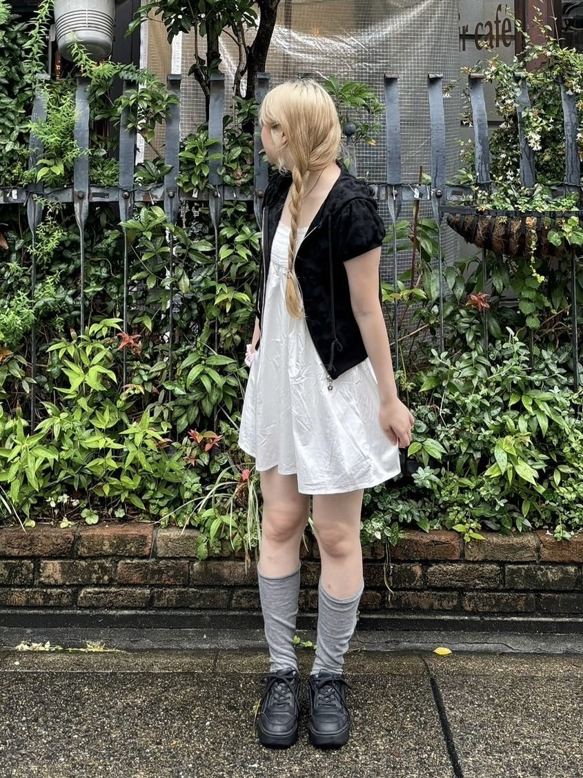 受注制【OaKS】flower pattern cropped zip hoodie (2color)