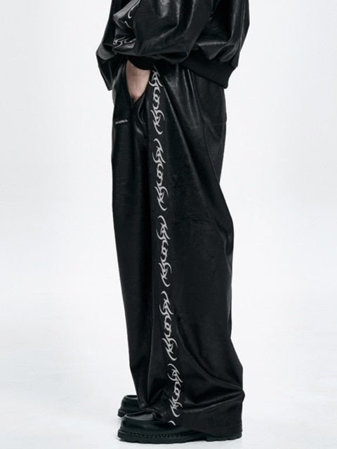 【AJOBYAJO】Vegan Leather One Tuck Track Pants