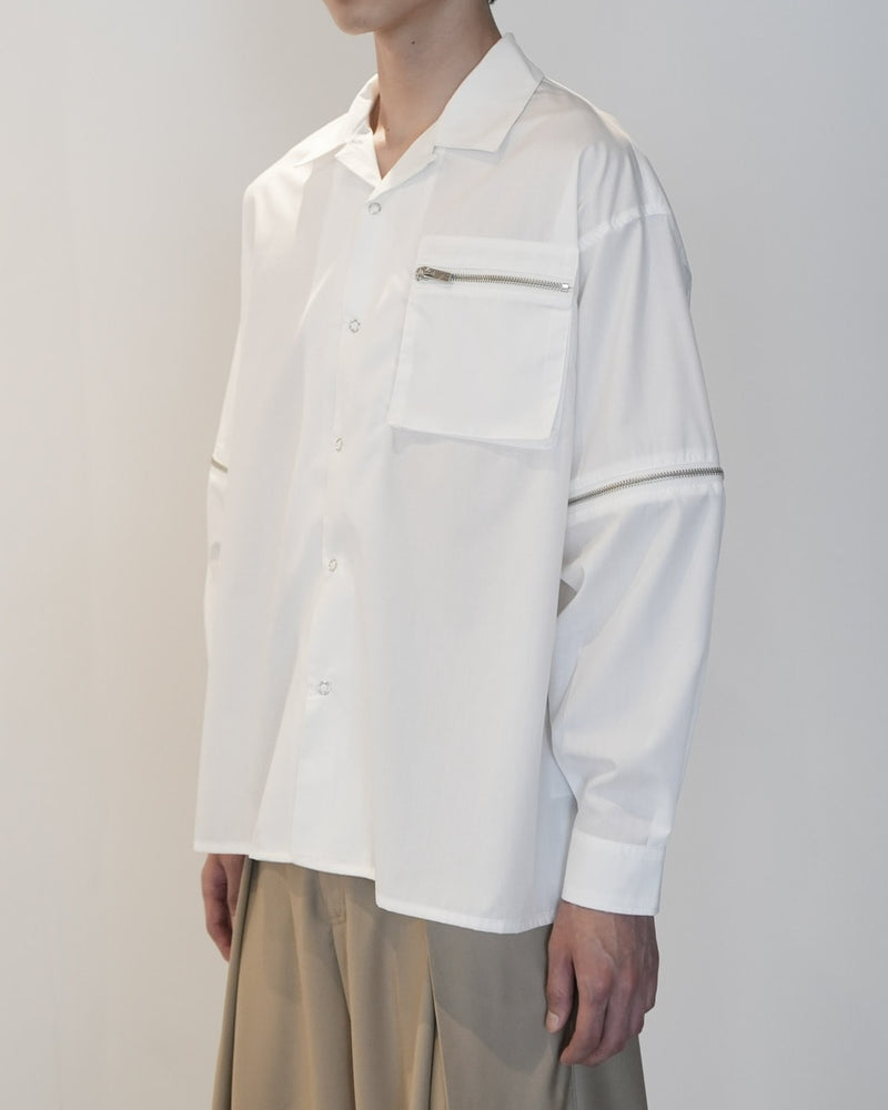 【CS】2way zip square cut shirt (white) / 【シーエス】2ウェイジップスクエアカット長袖シャツ