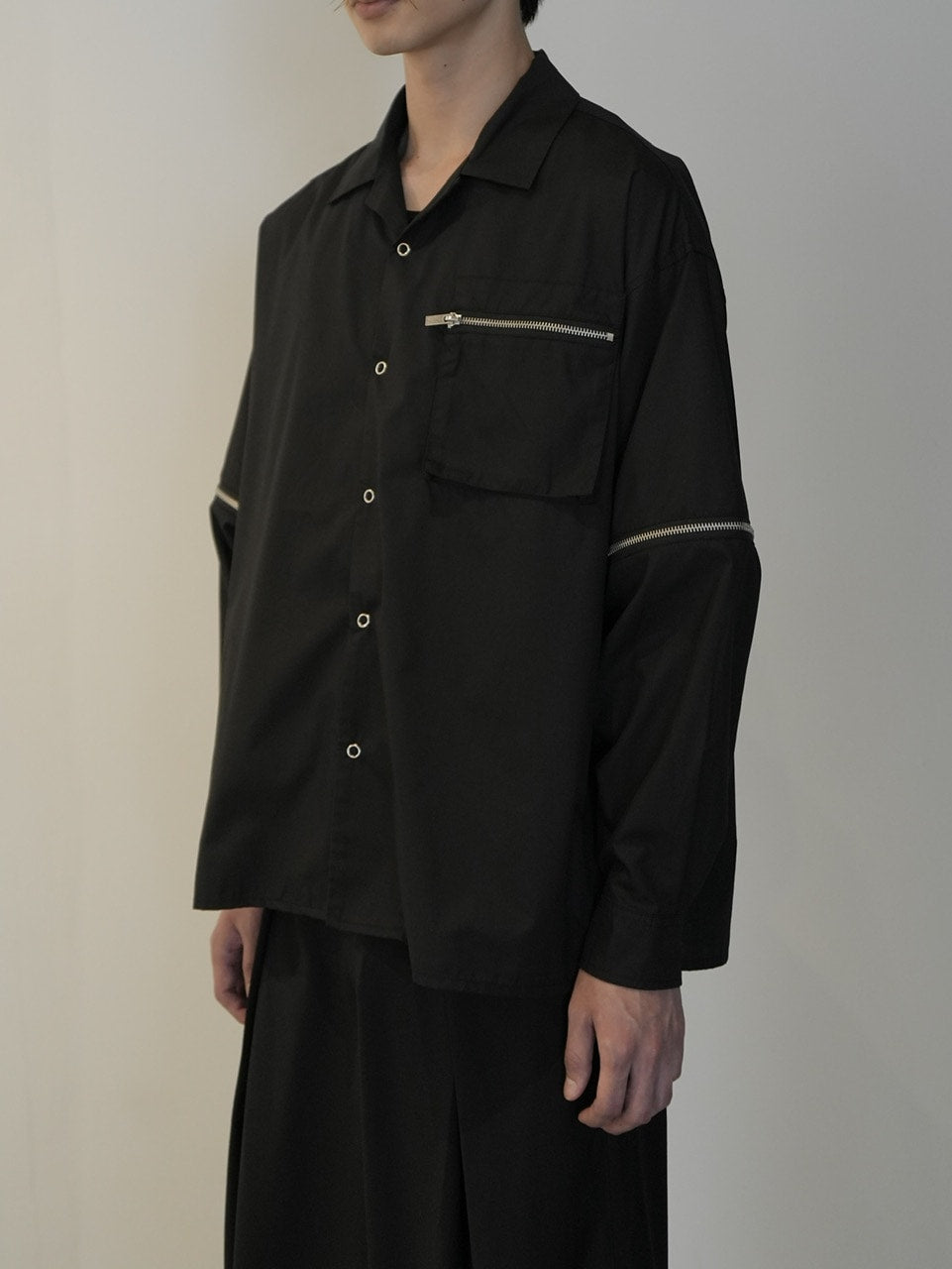 【CS】2way zip square cut shirt (black) / 【シーエス】2ウェイジップスクエアカット長袖シャツ