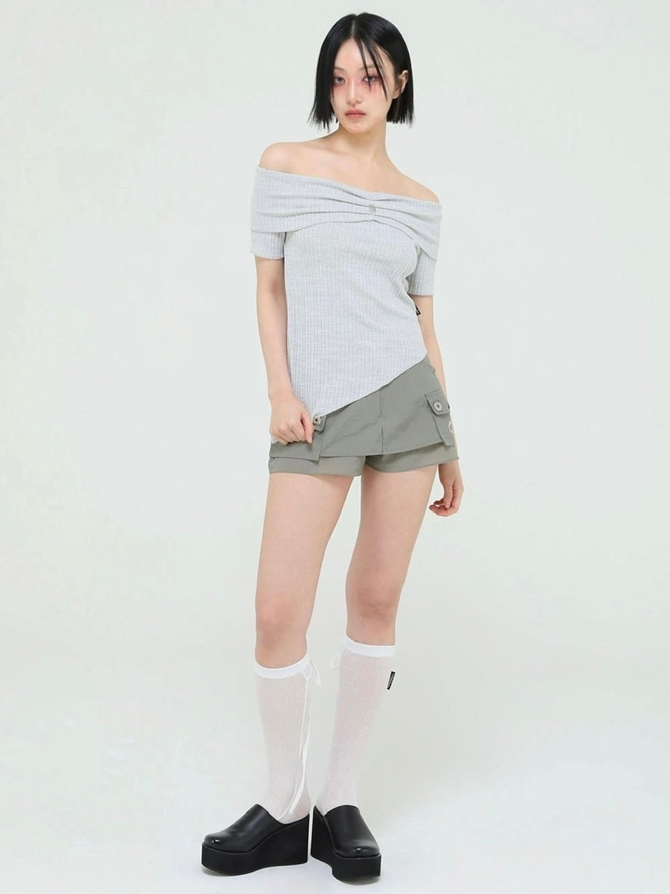 【Uglyshadow】UNBALANCED KNIT OFF SHOULDER