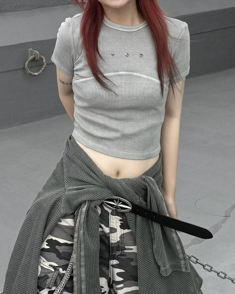 受注制【Never mind the XU】pigment rib crop tee (3color)