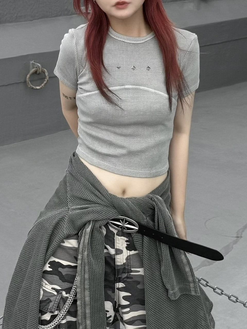 受注制【Never mind the XU】pigment rib crop tee (3color)