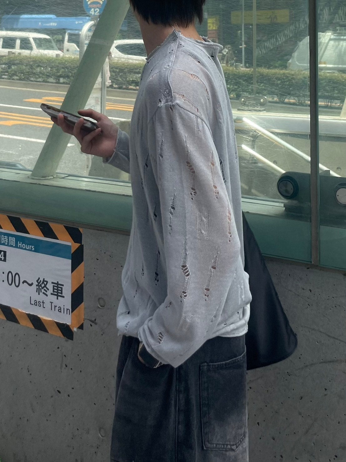 受注制【Chikashitsu +】shoulder button damage summer knit (3color)