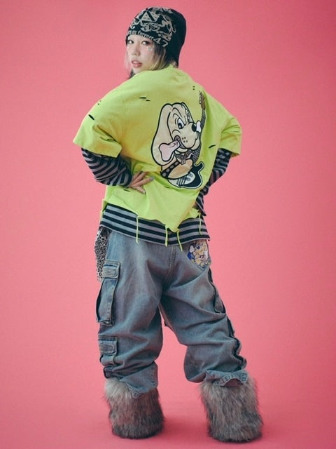 【GALFY】ダーティーデニムワイドカーゴ