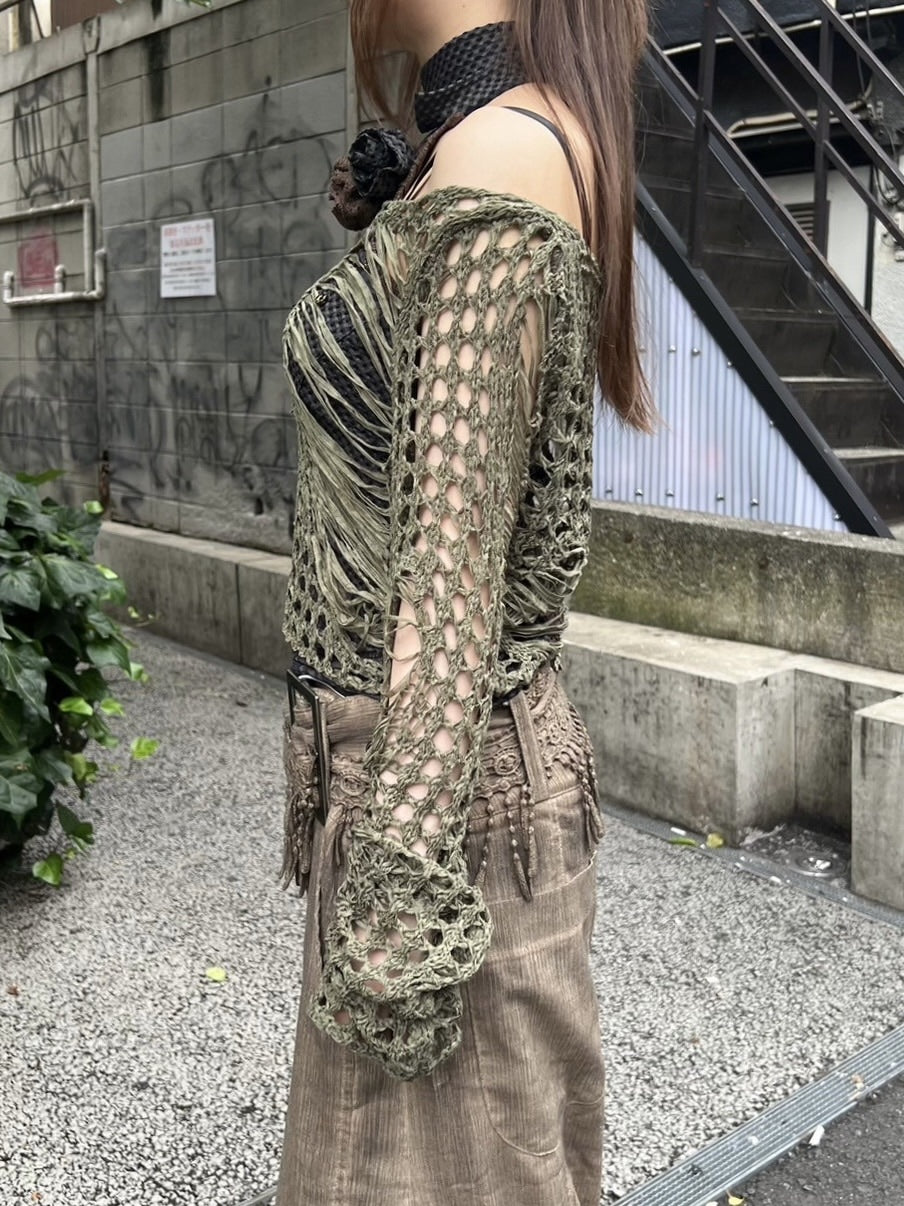 受注制【Never mind the XU】damage summer knit (3color)