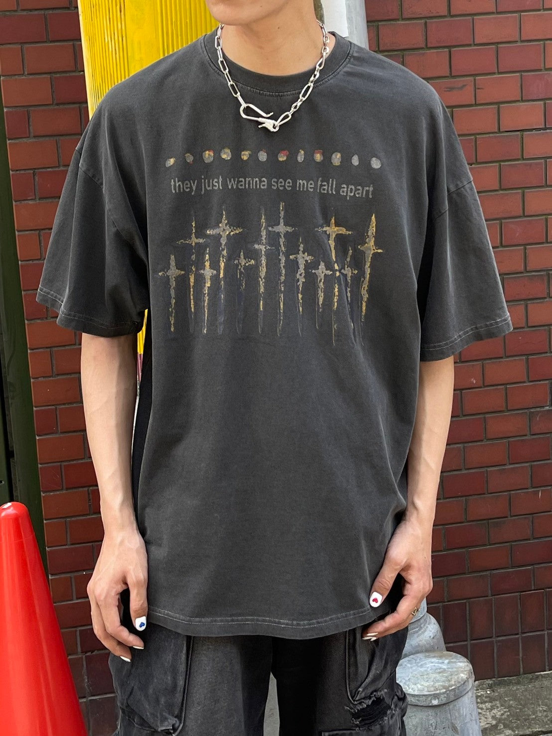 受注制【Chikashitsu +】pigment cross print t-shirt (2color)