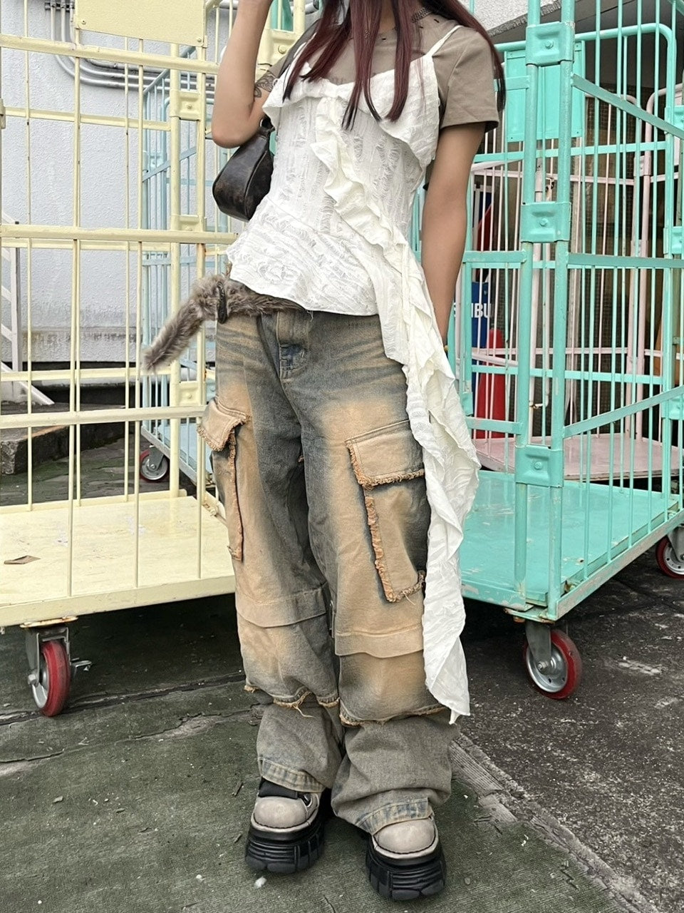 受注制【Never mind the XU】damage frill sleeveless (3color)