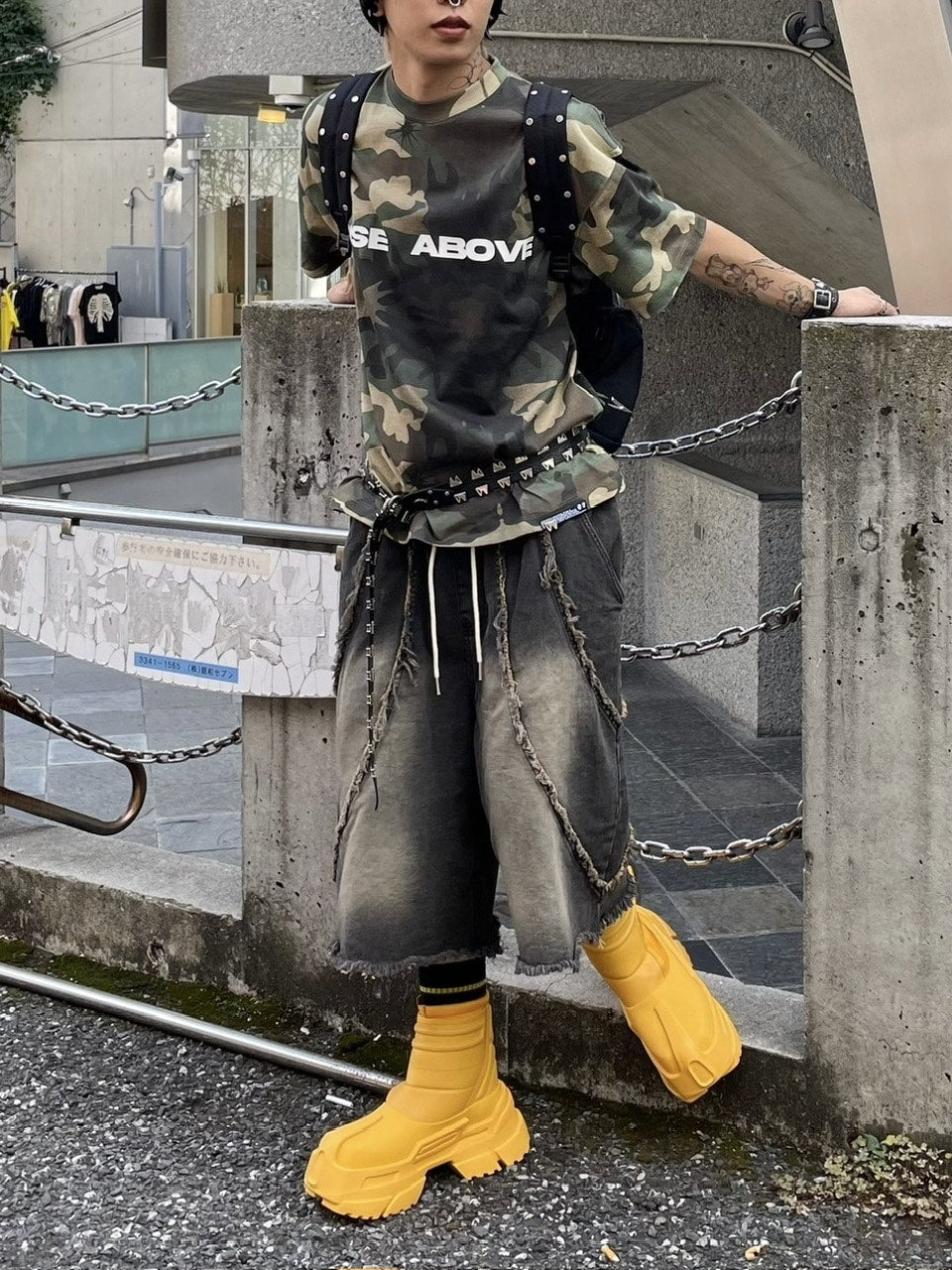 受注制【Never mind the XU】line denim half pants (2color)