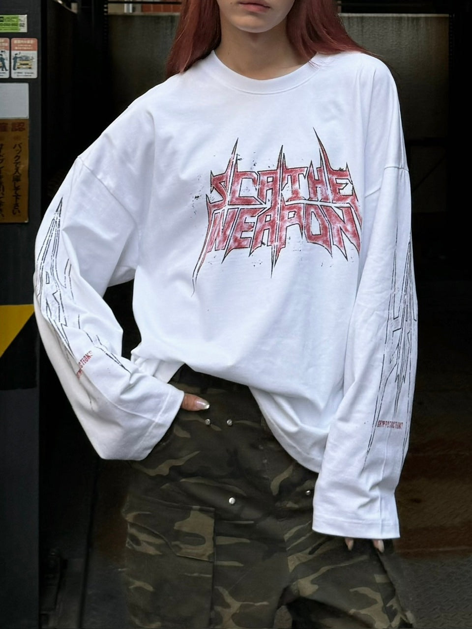 受注制【Chikashitsu +】oversized print long sleeve (2color) / 【チカシツプラス】オーバーサイズプリント長袖Tシャツ