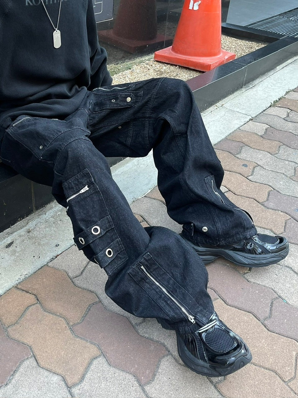 受注制【Chikashitsu +】steel ring denim cargo pants