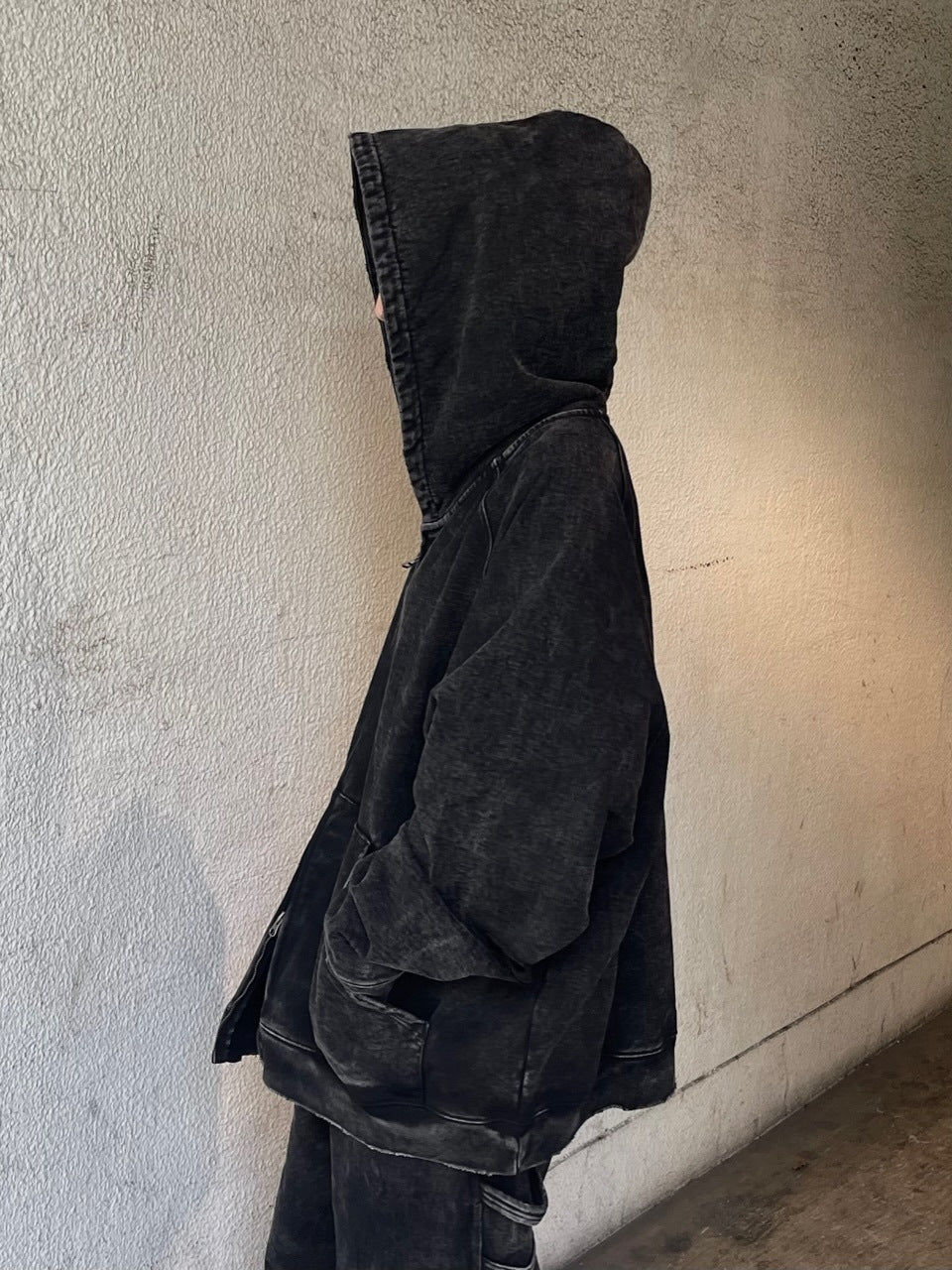 受注制【Chikashitsu +】set up pigment damage zip up hoodie