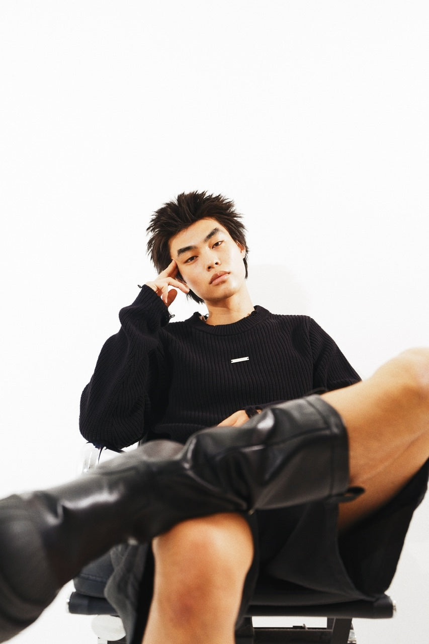 【CS】mock neck damage knit (black)