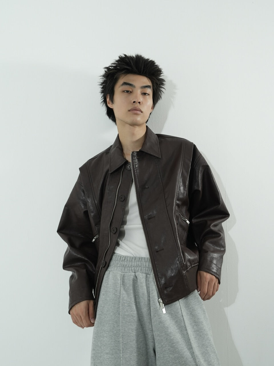 【CS】multi vegan leather blouson (brown)