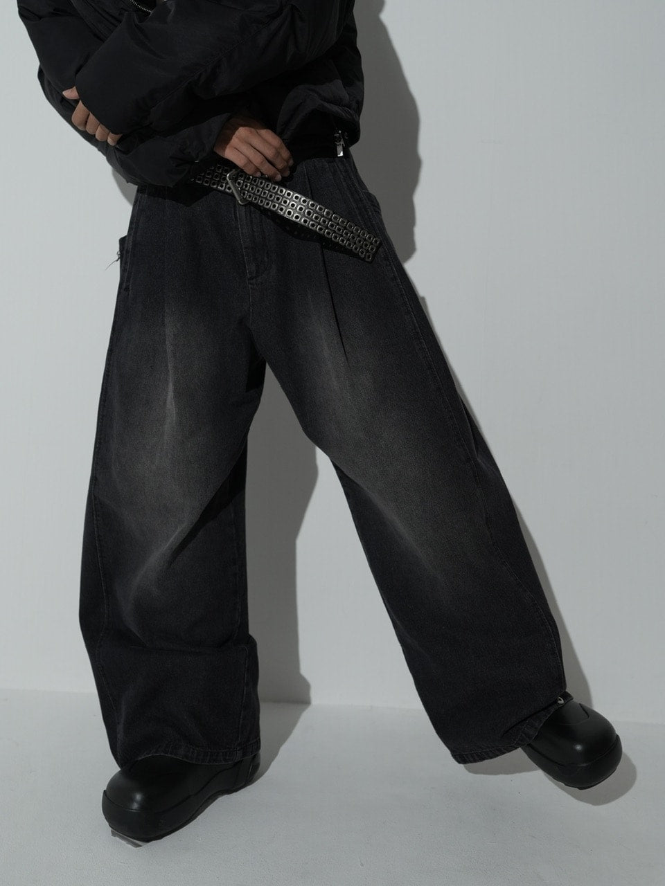 【CS】side tuck drape denim pants (black)