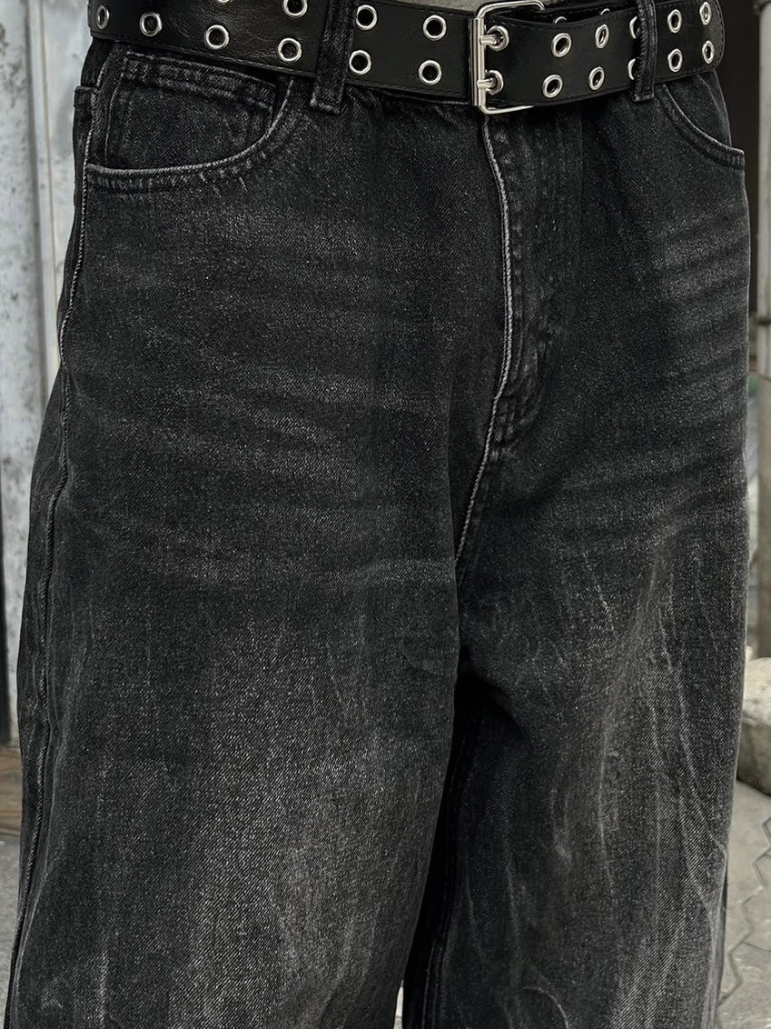 大阪店WEB限定受注制【Chikashitsu +】vintage wash wide denim pants (black)