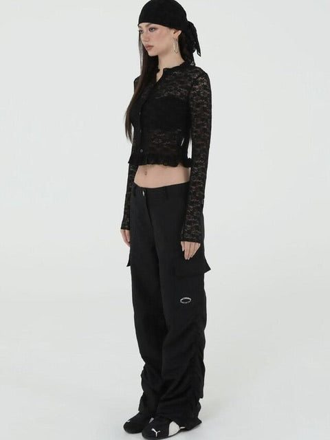 【Uglyshadow】LACE FRILL CARDIGAN / 【アグリーシャドウ】レースフリル長袖カーディガン