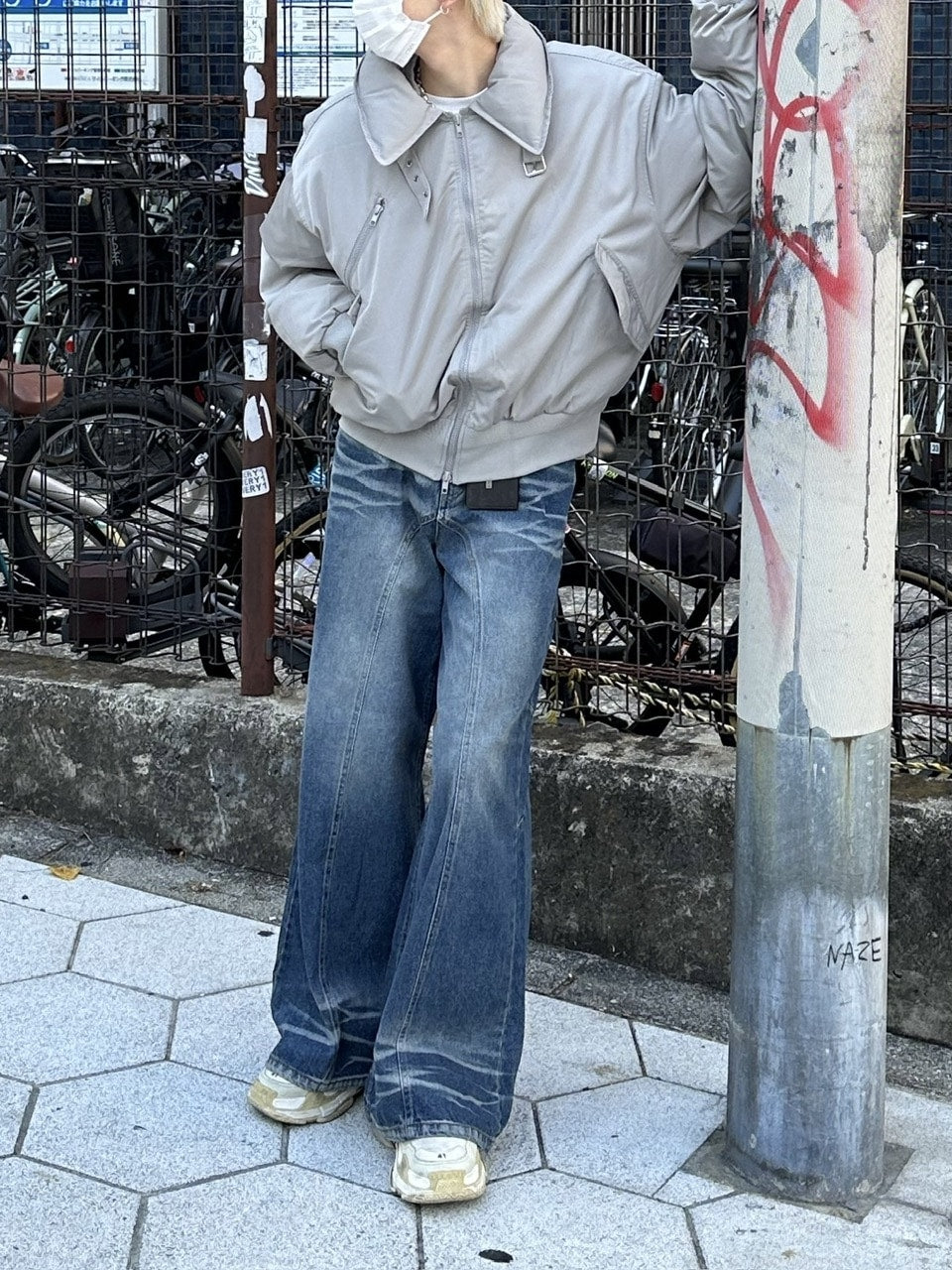 大阪店WEB限定受注制【Chikashitsu +】back snap wide flare denim pants (2color)