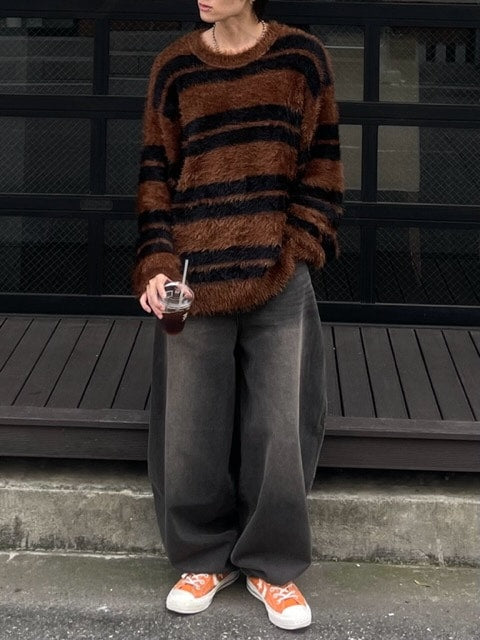 受注制【Chikashitsu +】hairy border knit (3color) / 【チカシツプラス】ヘイリーボーダーニット