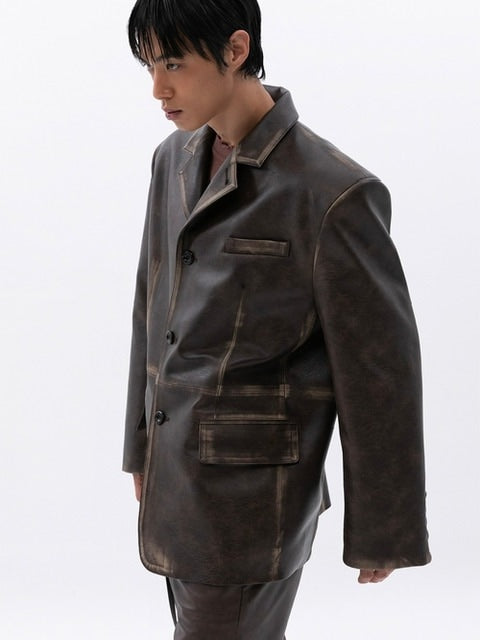 【ESC STUDIO】washing leather 4 buttons blazer