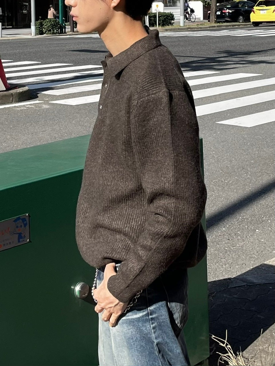 受注制【Chikashitsu +】wool touch lib knit polo (4color) / 【チカシツプラス】ウールタッチリブ長袖ニット