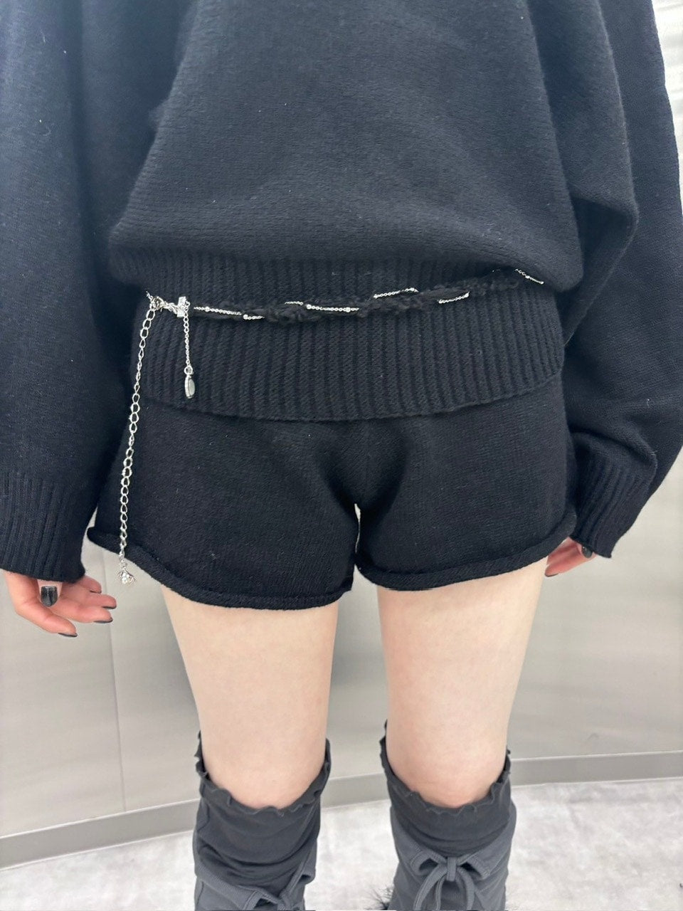 【nmtc +】one shoulder knit and shorts set (4color)