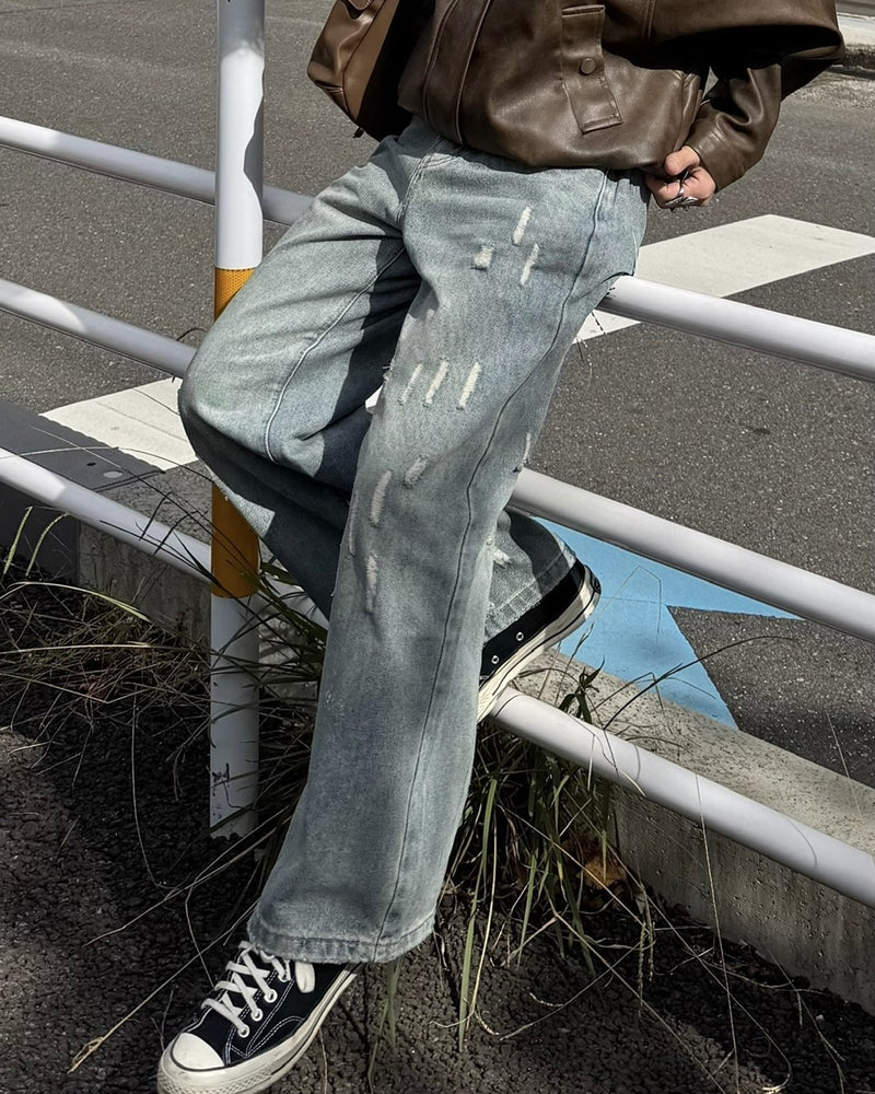 国際配送【RENOL】damage denim wide pants