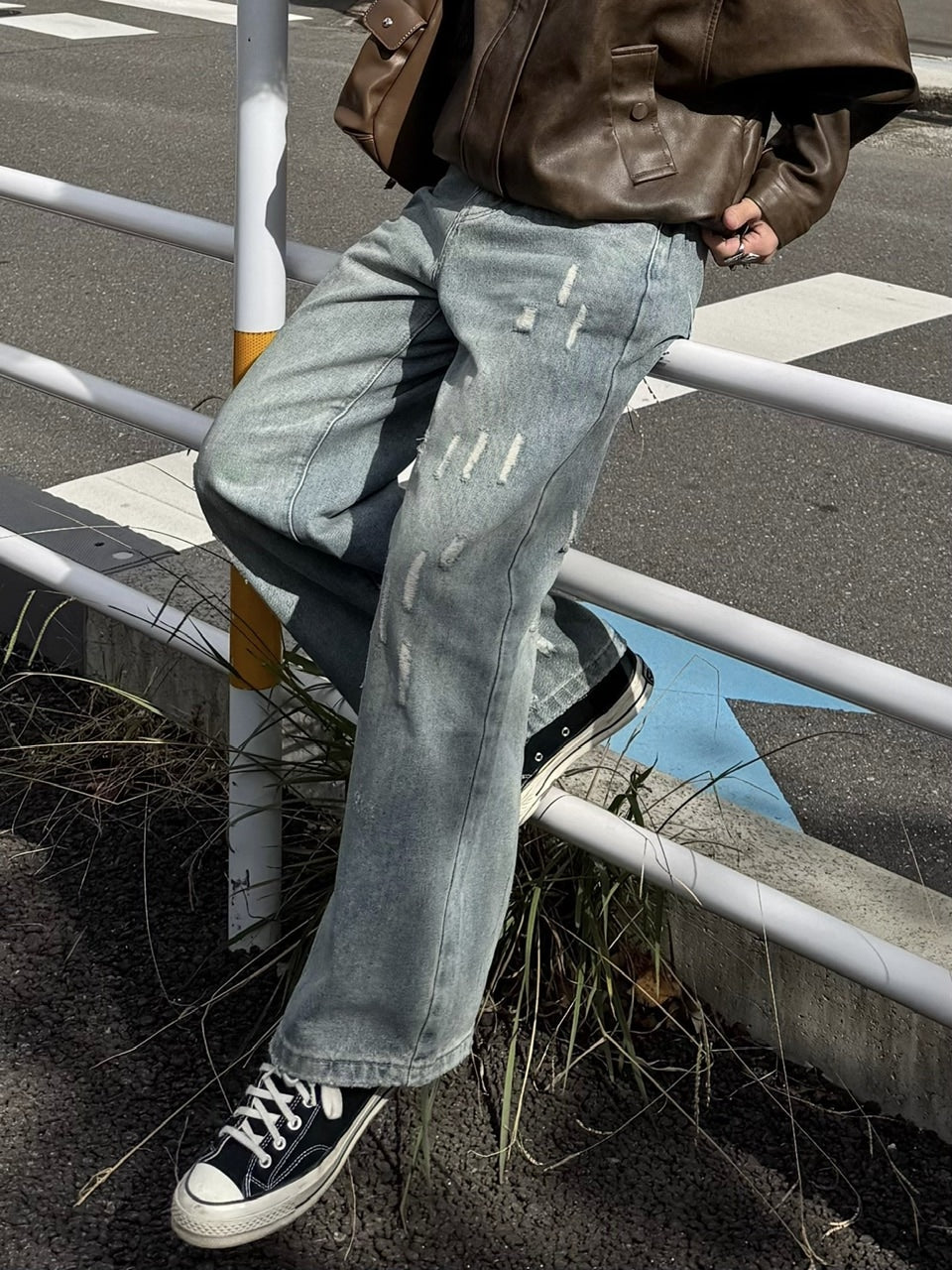 国際配送【RENOL】damage denim wide pants