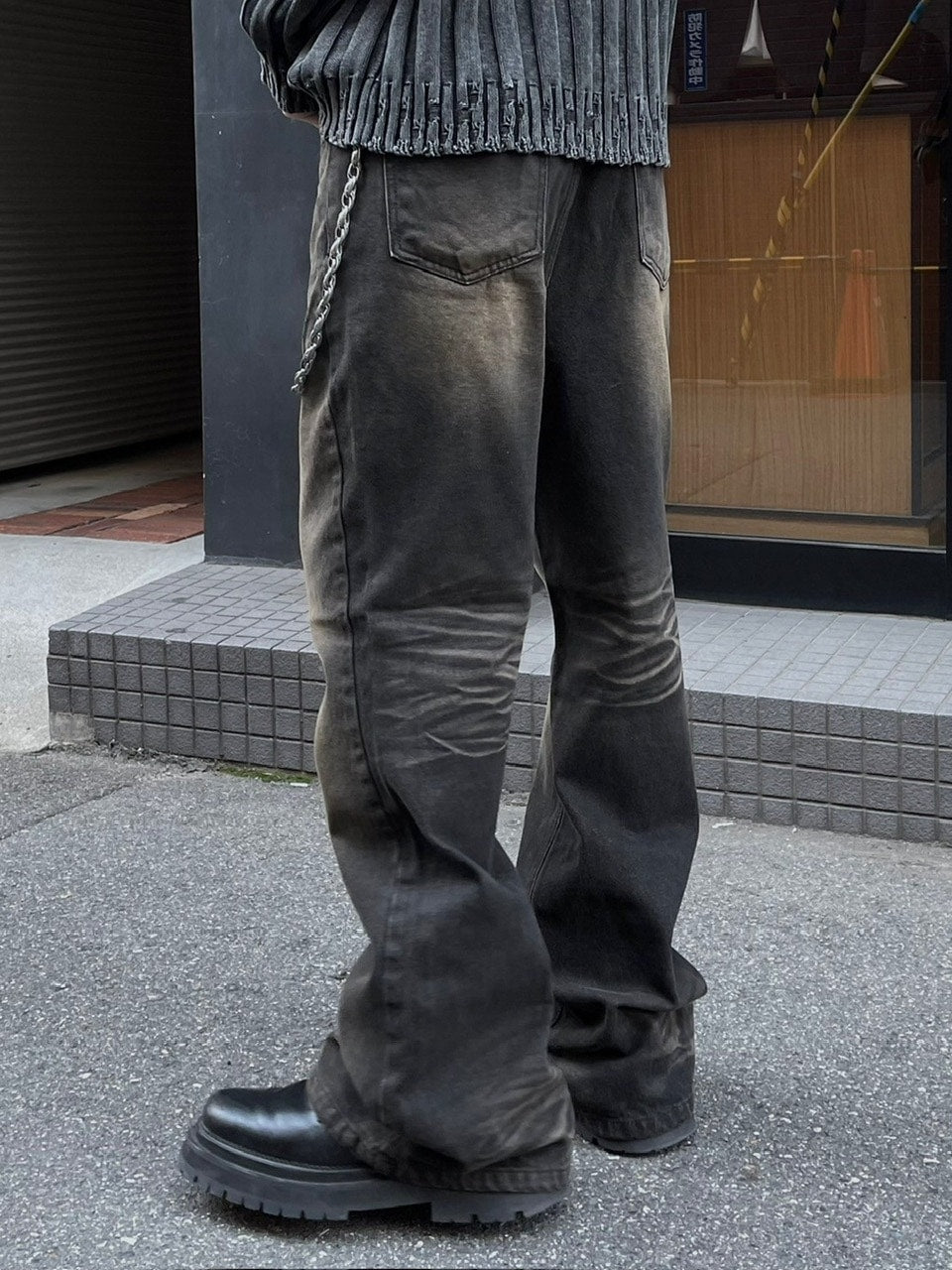 受注制【Chikashitsu +】phantom flare denim pants (2color) / 【チカシツプラス】フレアデニムパンツ