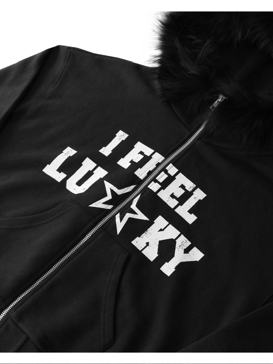 【IFEELLUCKY】Lucky fur hood zip up / 【アイフィールラッキー】ラッキーファーフードジップアップパーカー