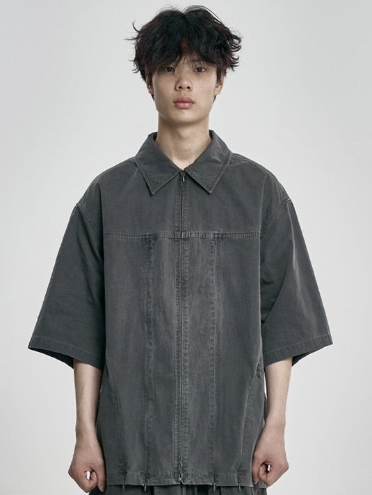 【AJOBYAJO】Paneled Zip-Up Shirt