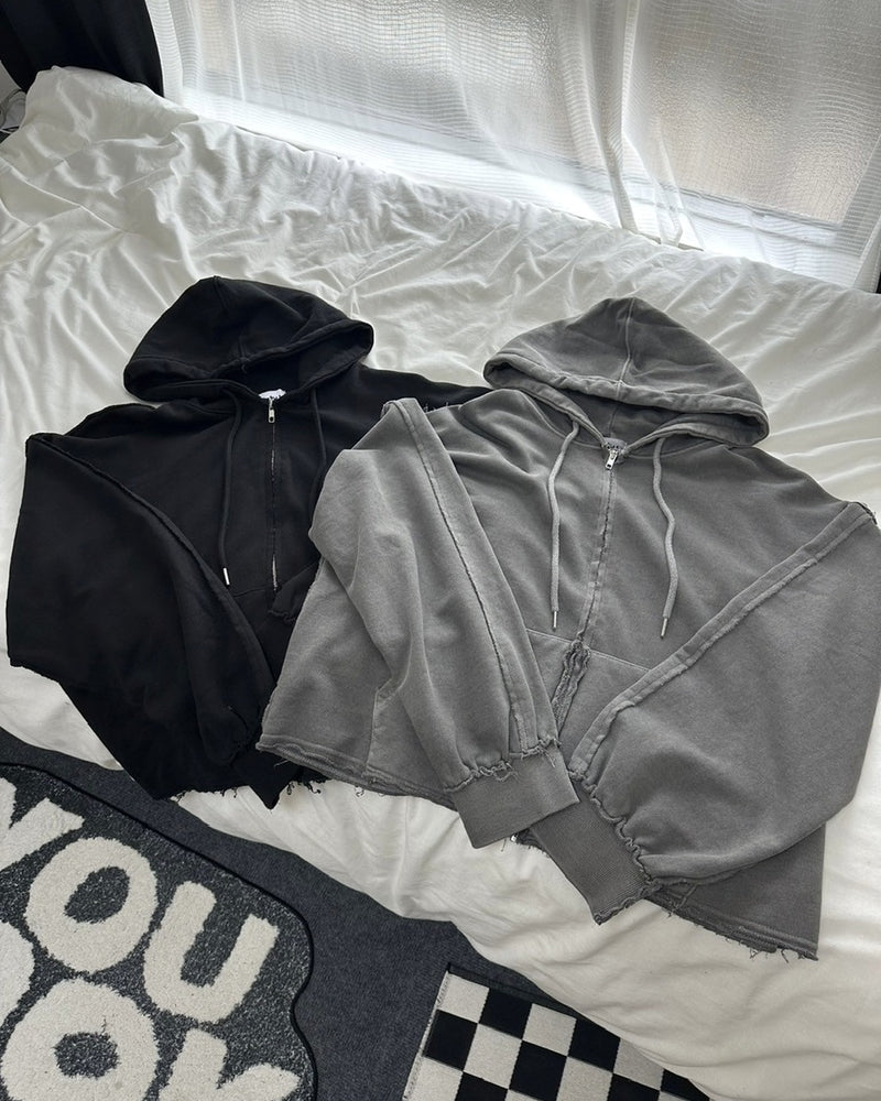 受注制【LUV CODE】pigment cropped zip up hoodie (2color)