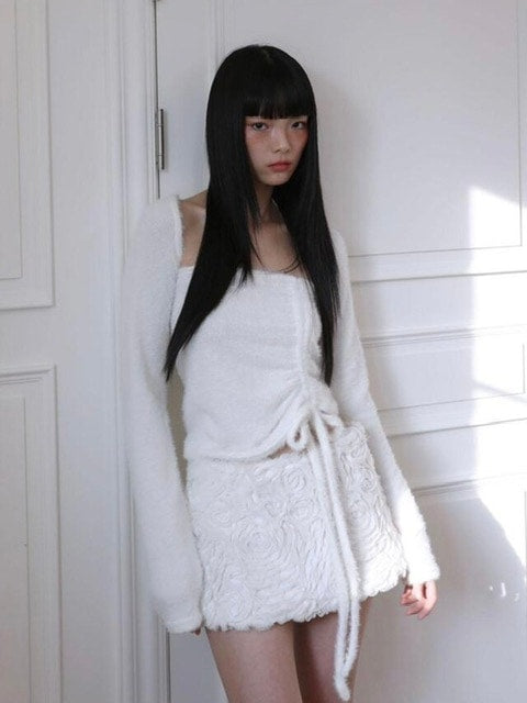 【Uglyshadow】ANGORA HOODIE TANK TOP / 【アグリーシャドウ】アンゴラフードタンクトップ長袖カーディガン