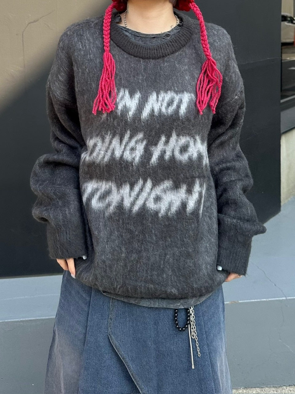 受注制【Chikashitsu +】unisex slogan knit (4color)