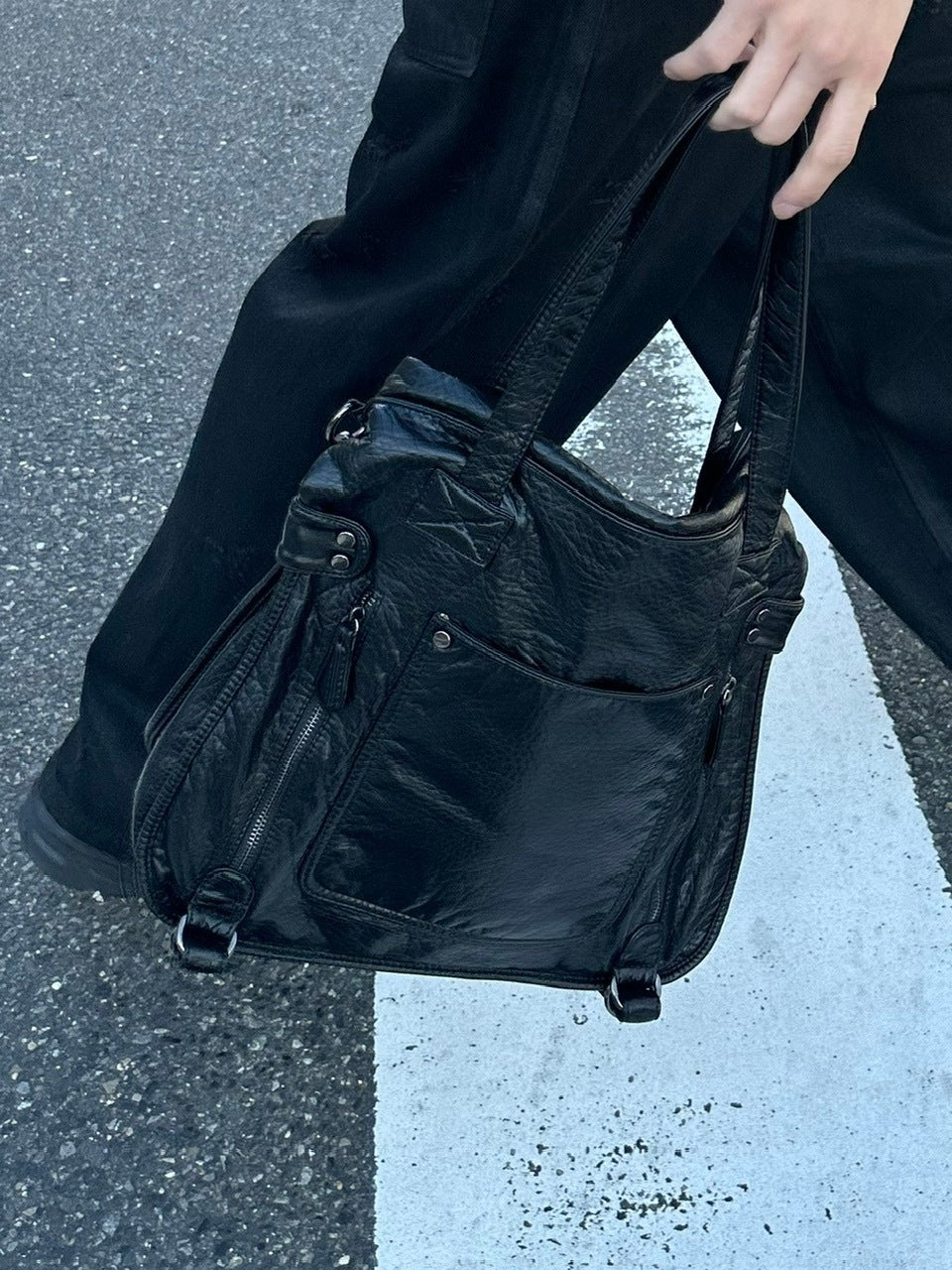 受注制【Chikashitsu +】antique like eco leather tote bag / 【チカシツプラス】アンティーク風エコレザートートバッグ