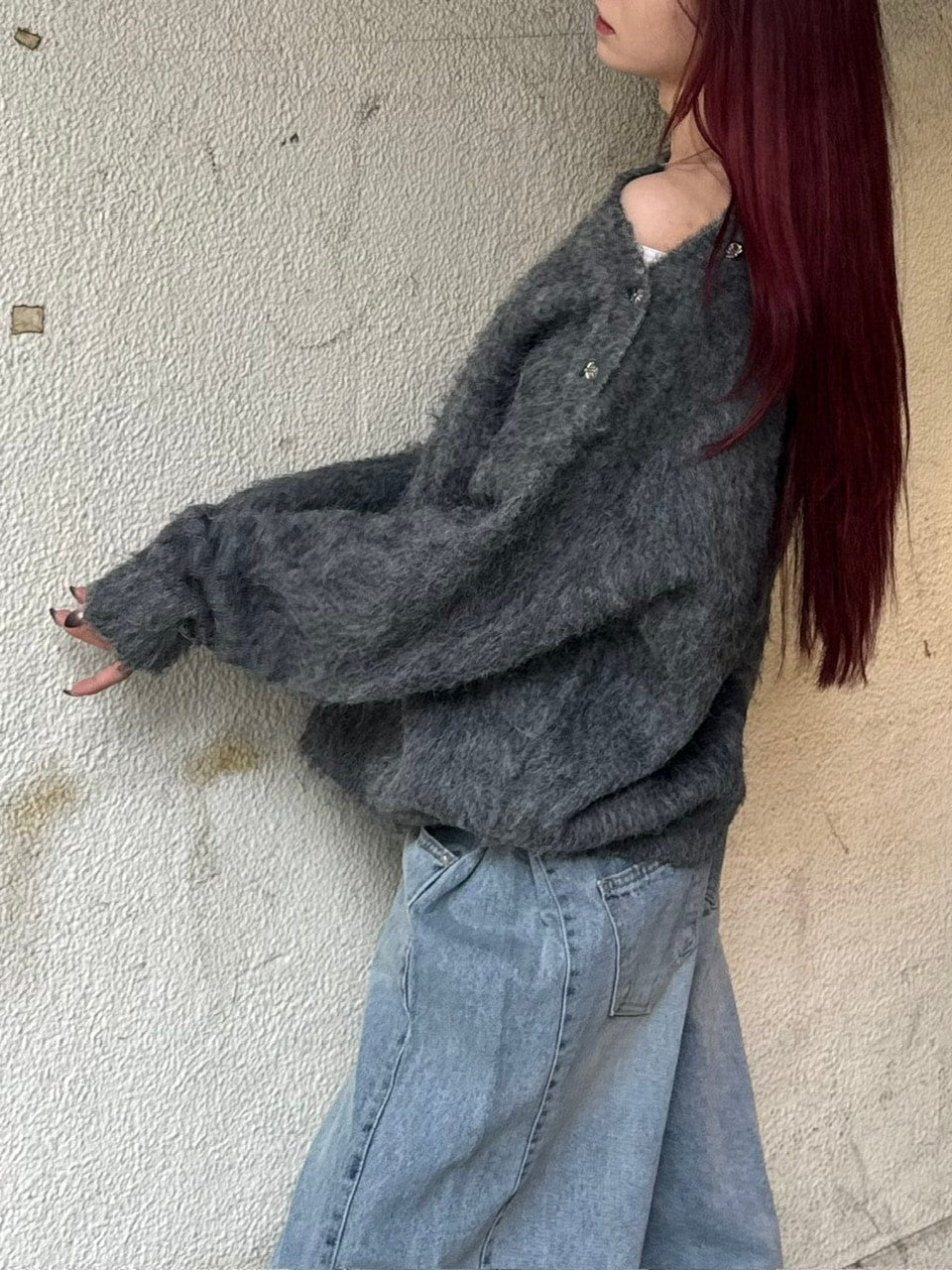 【Chikashitsu +】half off shoulder button knit (3color)