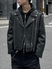 受注制【Chikashitsu +】aging wash cropped riders jacket