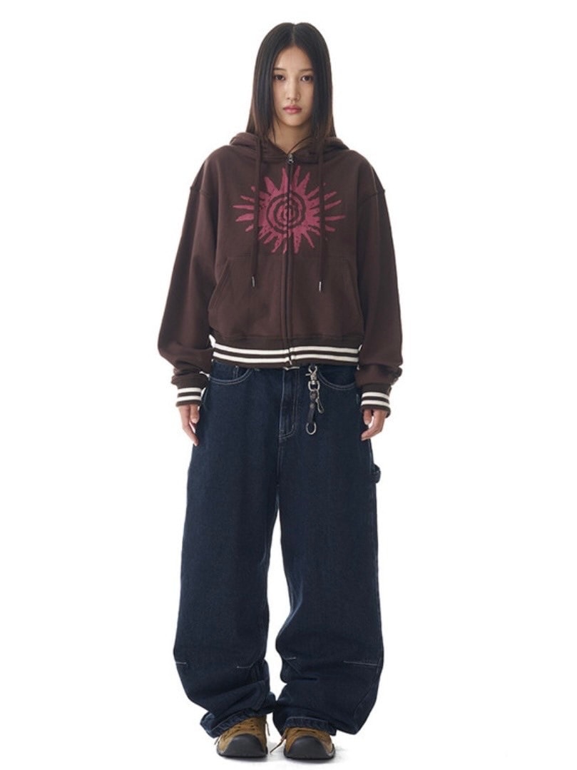 【AAKAM】Cracked Sun Zip-Up Hoodie