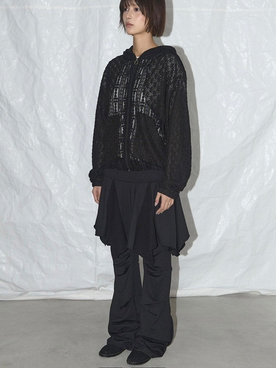 【FANCY CLUB】PLUMPY LACE LINE HOOD ZIP-UP / 【ファンシークラブ】レースメッシュジップアップパーカー