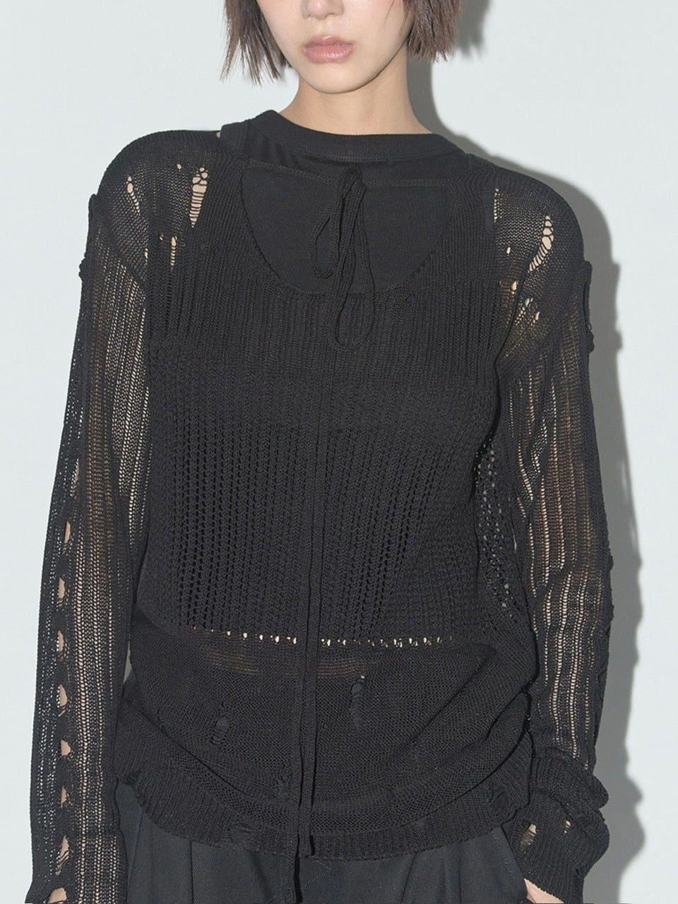 【FANCY CLUB】2-WAY DAMAGE KNIT LONG SLEEVE / 【ファンシークラブ】ダメージルーズニット