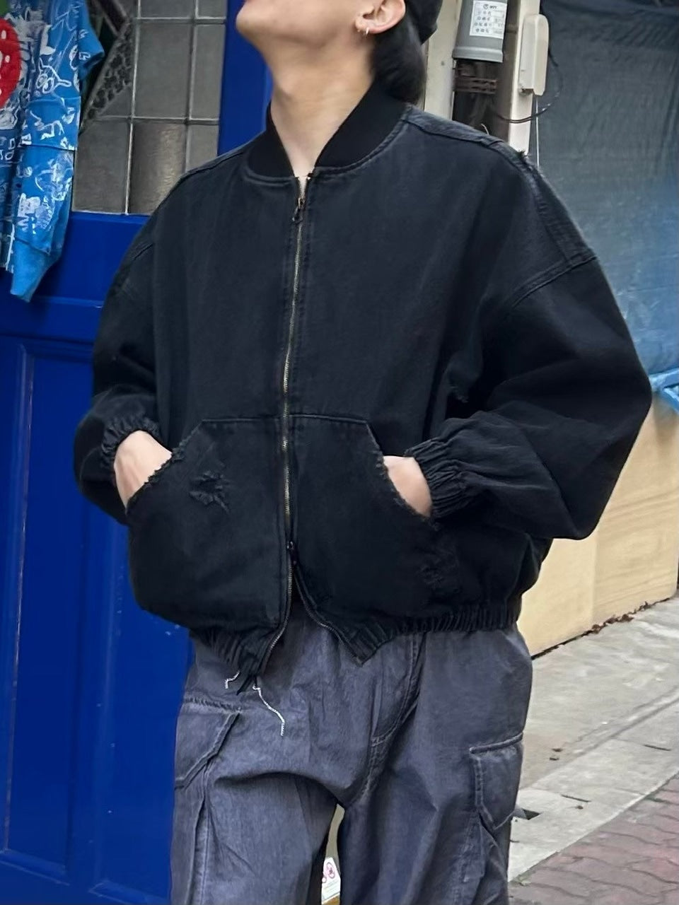 【Chikashitsu +】denim flight bomber jacket (2color)